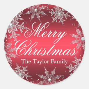 Roter Kristall-Schneeflocken-Weihnachtsaufkleber Runder Aufkleber