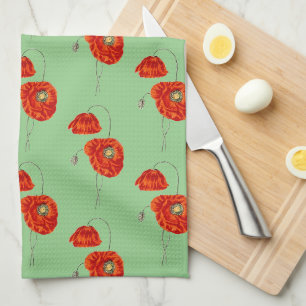 Roter Küchenhandtuch im Vintage-Stil mit Mohnblume Geschirrtuch