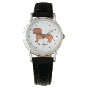 Roter Kurzhaar-Dachshund Süßer Cartoon-Hund & Name Armbanduhr