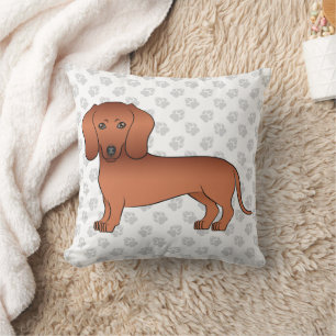 Roter Kurzhaar-Dachshund Süßer Cartoon-Hund & Pfot Kissen