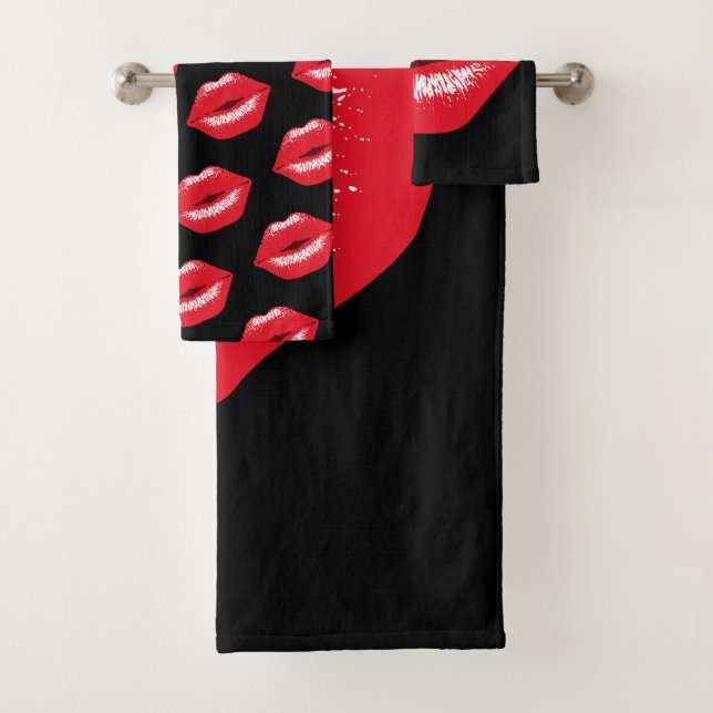 roter Kussmund Lippenstiftabdruck Handtuch Set (Insitu)