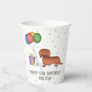 Roter Langhaar-Dachshund-Cartoon-Hund Alles Gute z Pappbecher