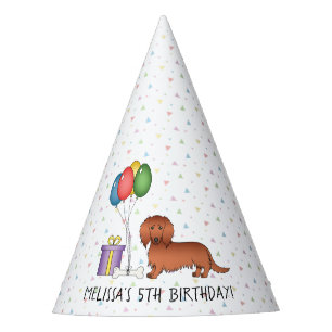 Roter Langhaar-Dachshund-Cartoon-Hund - Geburtstag Partyhütchen