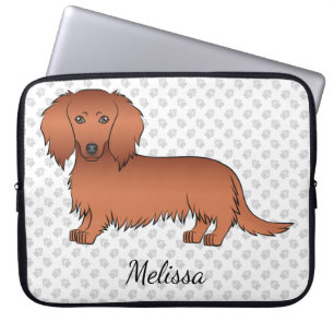 Roter Langhaar-Dachshund-Cartoon-Hund & Text Laptopschutzhülle
