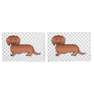 Roter Langhaar-Dachshund Süßer Cartoon-Hund & Pfot Kissenbezug