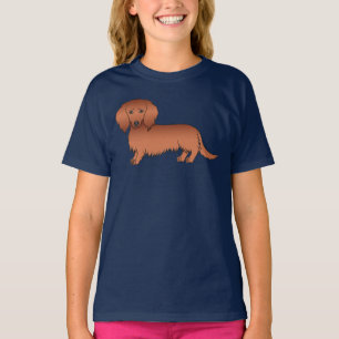 Roter Langhaar-Dachshund Süßer Cartoon-Hund T-Shirt