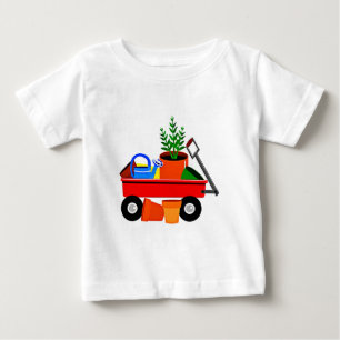Roter Lastwagen mit Pflanzen u. Garten-Werkzeugen Baby T-shirt