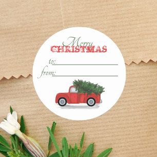 Roter Lastwagen Rustikaler Weihnachtsbaum An Von N Runder Aufkleber