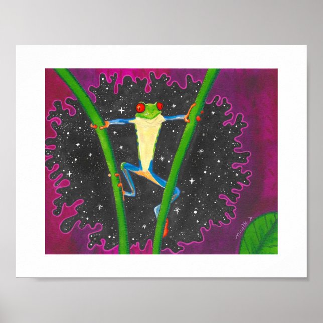 Roter Laubfrosch im Weltraum Poster (Vorne)