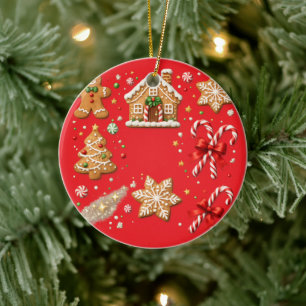 Roter Lebkuchen-Weihnachtsschmuck Keramik Ornament