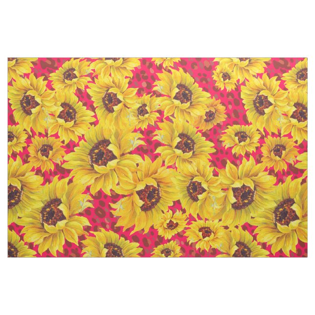 roter Leopard und gelbes Sonnenblumegewebe Stoff (Fat Quarter (45,7 x 55,9 cm))