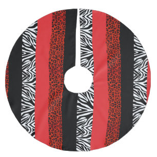 Roter Leopard-und Zebra-kundenspezifischer Polyester Weihnachtsbaumdecke