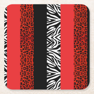 Roter Leopard-und Zebra-kundenspezifischer Rechteckiger Pappuntersetzer