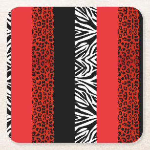 Roter Leopard-und Zebra-kundenspezifischer Rechteckiger Pappuntersetzer
