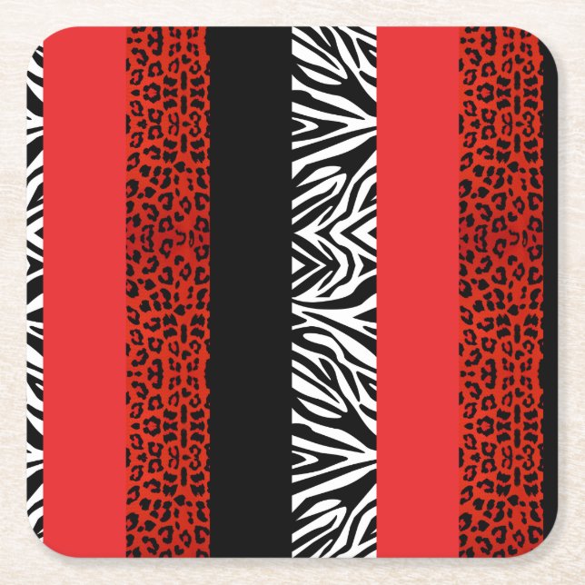Roter Leopard-und Zebra-kundenspezifischer Rechteckiger Pappuntersetzer (Vorderseite)
