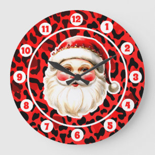Roter Leoparden-Druck Retro-Weihnachtsmann Weihnac Große Wanduhr