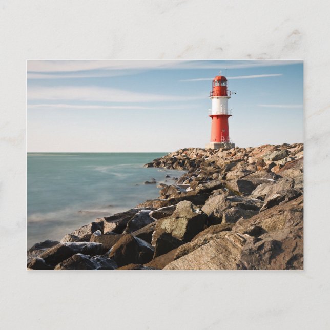 Roter Leuchtturm in Warnemuende Postkarte (Vorderseite)