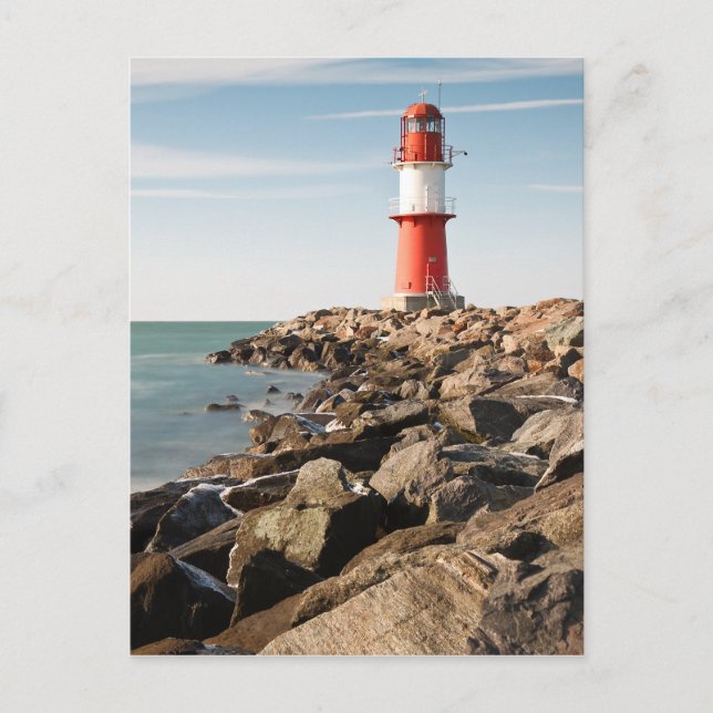 Roter Leuchtturm in Warnemuende Postkarte (Vorderseite)