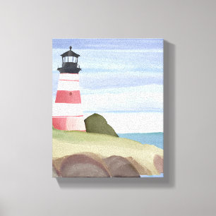 Roter Leuchtturm Küsten-Ozean-Aquarellmalerei Leinwanddruck