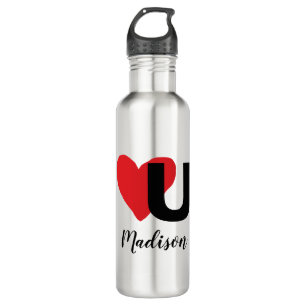 Roter Liebevalentines des Herz-U mit Monogramm Edelstahlflasche