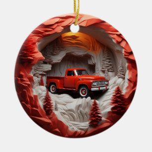 Roter Lieferwagen Keramik Ornament