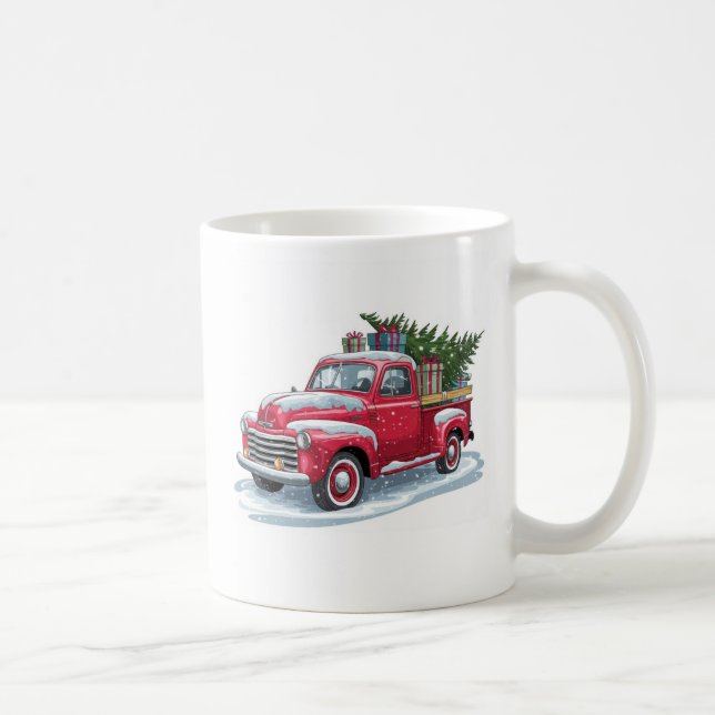 Roter Lieferwagen und Weihnachtsbaum Kaffeetasse (Rechts)