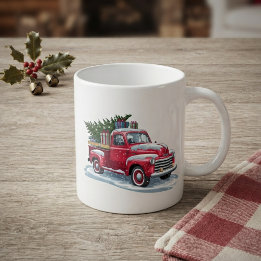 Roter Lieferwagen und Weihnachtsbaum Kaffeetasse