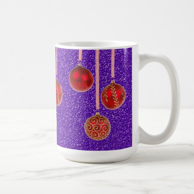 Roter Lila Glitzer Frohe Weihnachtsbaumchen Tasse (Rechts)