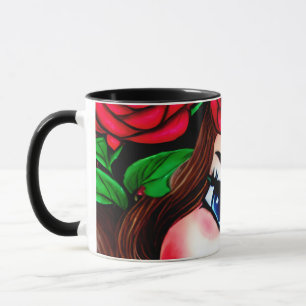Roter Lippen und rote Rosen Muster Tasse