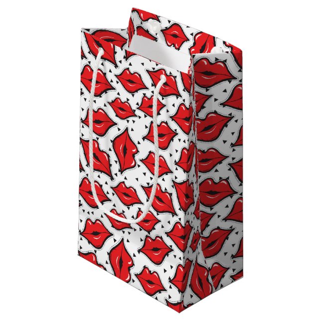 Roter Lippenkuss-Lippenstift u. Kleine Geschenktüte (Vorderseite Schrägansicht)