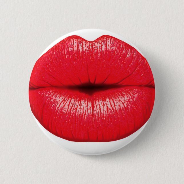 Roter Lippenlippenstift-Pop-Kunstkuß Button (Vorderseite)