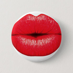 Roter Lippenlippenstift-Pop-Kunstkuß Button