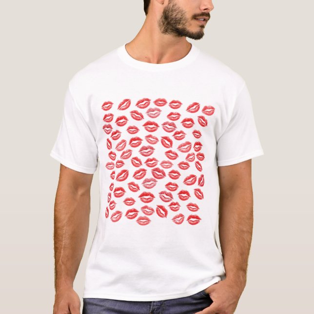 Roter Lippenstift-Kuss-Pattern-T-Shirt, Valentinst T-Shirt (Vorderseite)