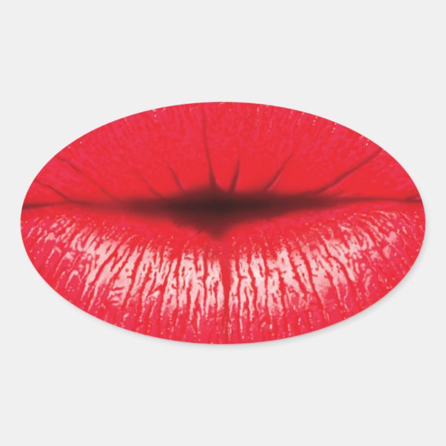 Roter Lippenstift Pop Kuss Ovaler Aufkleber (Vorderseite)