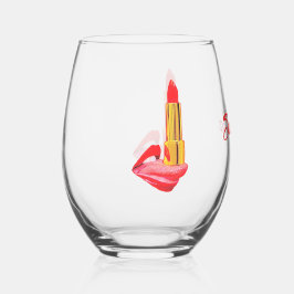 Roter Lipstick auf der Zungenschwarz mit Individue Weinglas Ohne Stiel