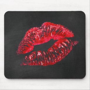 Roter Lipstick Kuss schwarz Mousepad