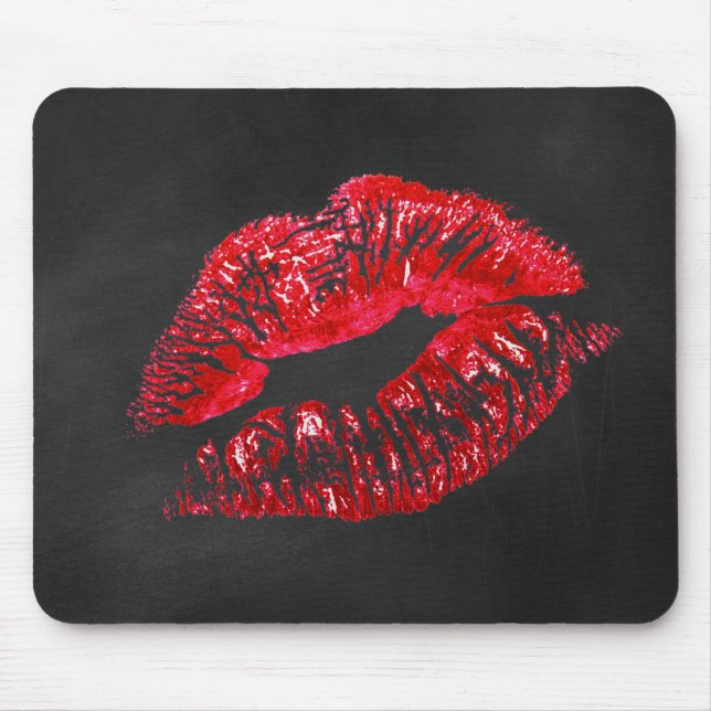 Roter Lipstick Kuss schwarz Mousepad (Vorne)
