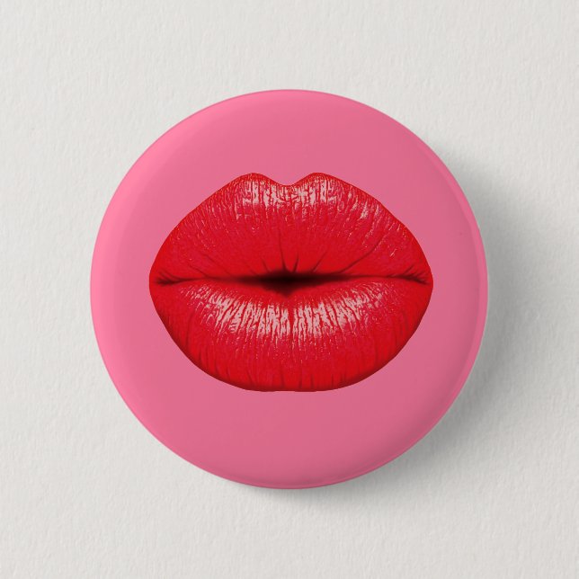 Roter Lipstick mit großen Pop-Kunstlippen auf gürt Button (Vorderseite)