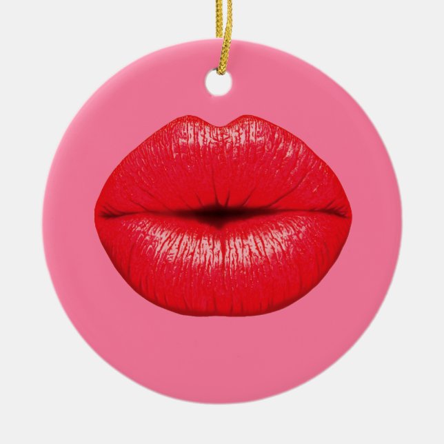 Roter Lipstick mit großen Pop-Kunstlippen auf gürt Keramik Ornament (Vorne)