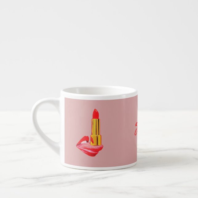 Roter Lipstick mit Personalisierung Espressotasse (Links)