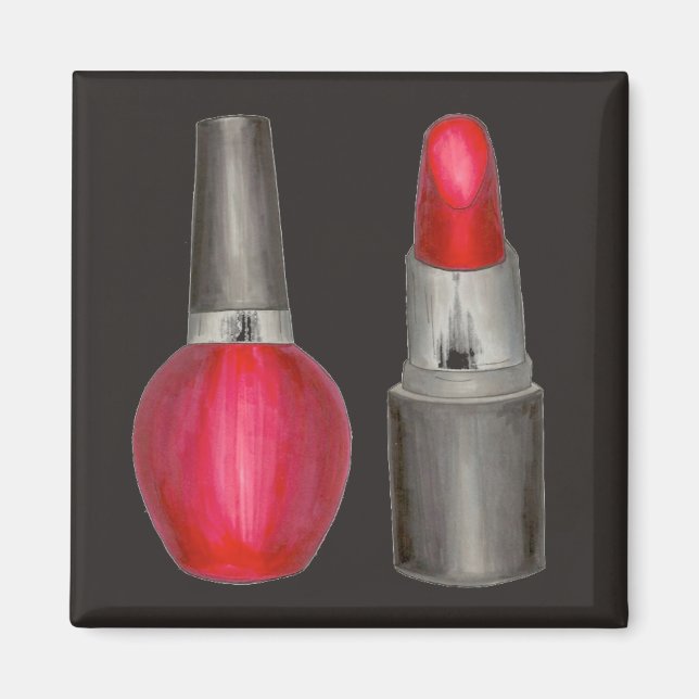 Roter Lipstick Nail Polnischer Makeup Valentiner M Magnet (Vorne)