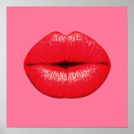 Roter Lipstick Pop Lippen auf gürtelrosa Poster