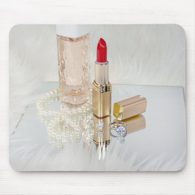 Roter Lipstick und Schmuck Mousepad (Vorne)