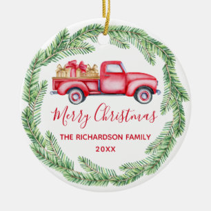 Roter LKW-Baum 2021 Frohe Weihnachten Foto Keramik Ornament