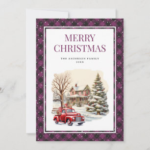 Roter LKW Frohe Weihnachten Lila Büffel Karo