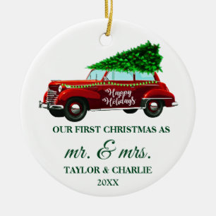 Roter LKW Grüne Pinsel Schrift Erstes Weihnachten Keramik Ornament