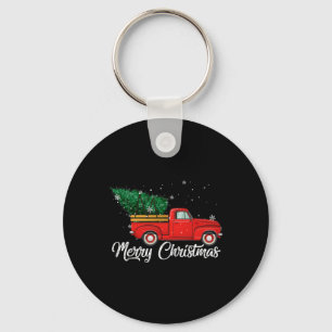 Roter LKW holt Weihnachtsbaum Vintage-Feiertag Schlüsselanhänger