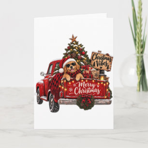 Roter LKW-Hunde-Weihnachtskarte - Vintage-Geschenk Karte