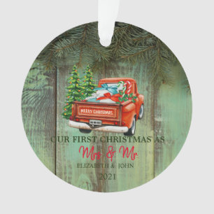 Roter LKW Kiefern, Holz, unser erstes Weihnachten Ornament