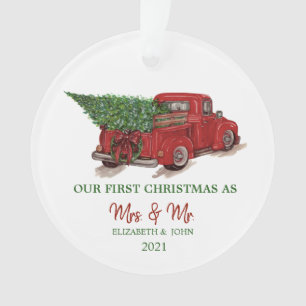 Roter LKW-Kiefernbaum Unser erster Weihnachtsurlau Ornament